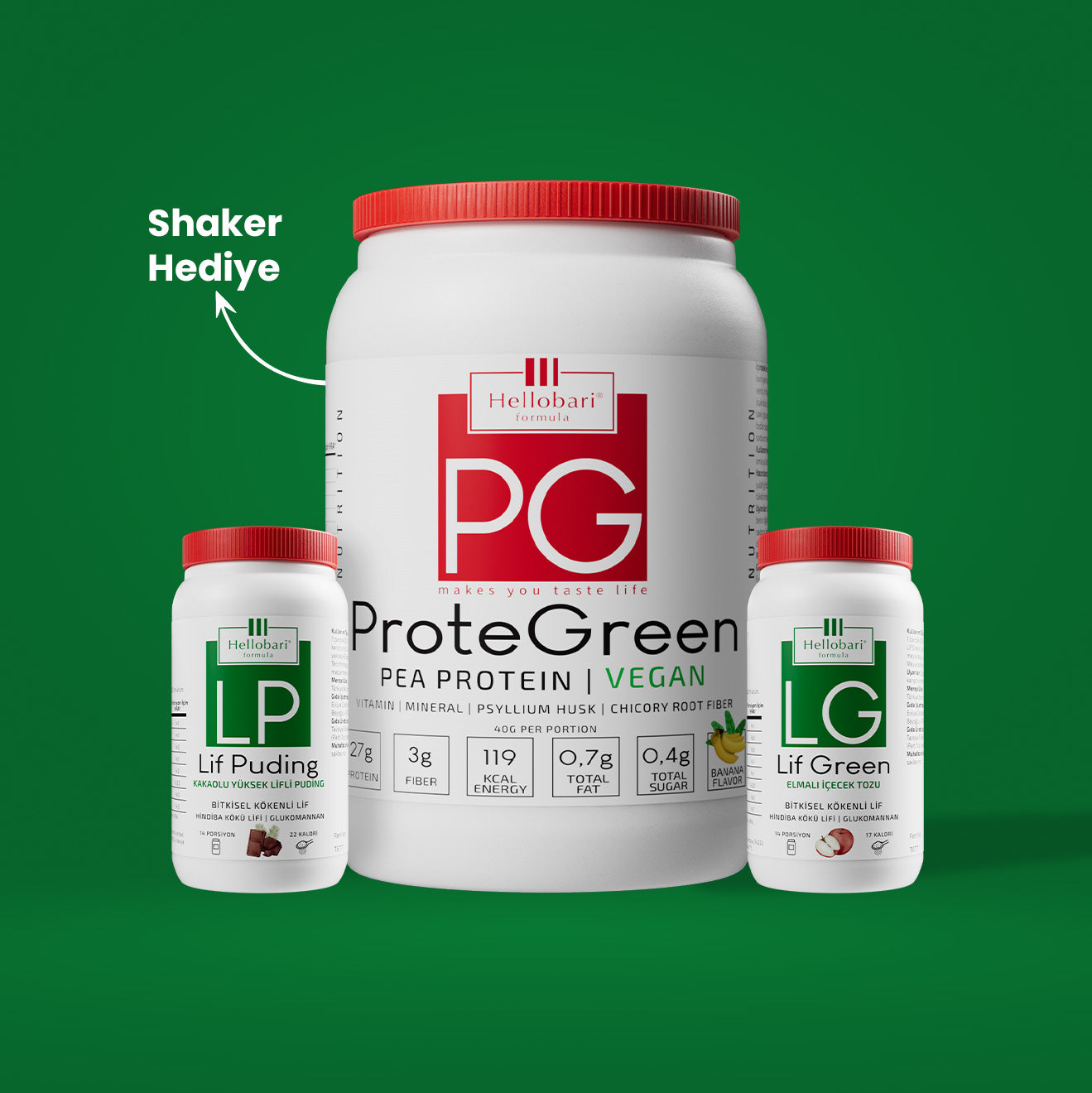Hellobari Ben Veganım Paketi; Lif Green, ProteGreen Ve Lif Puding İle Bitkisel Protein, Lif Ve Vitamin-Mineral Desteği Sunar. Vegan Ve Laktozsuz İçeriğiyle Bitkisel Beslenmeyi Destekler