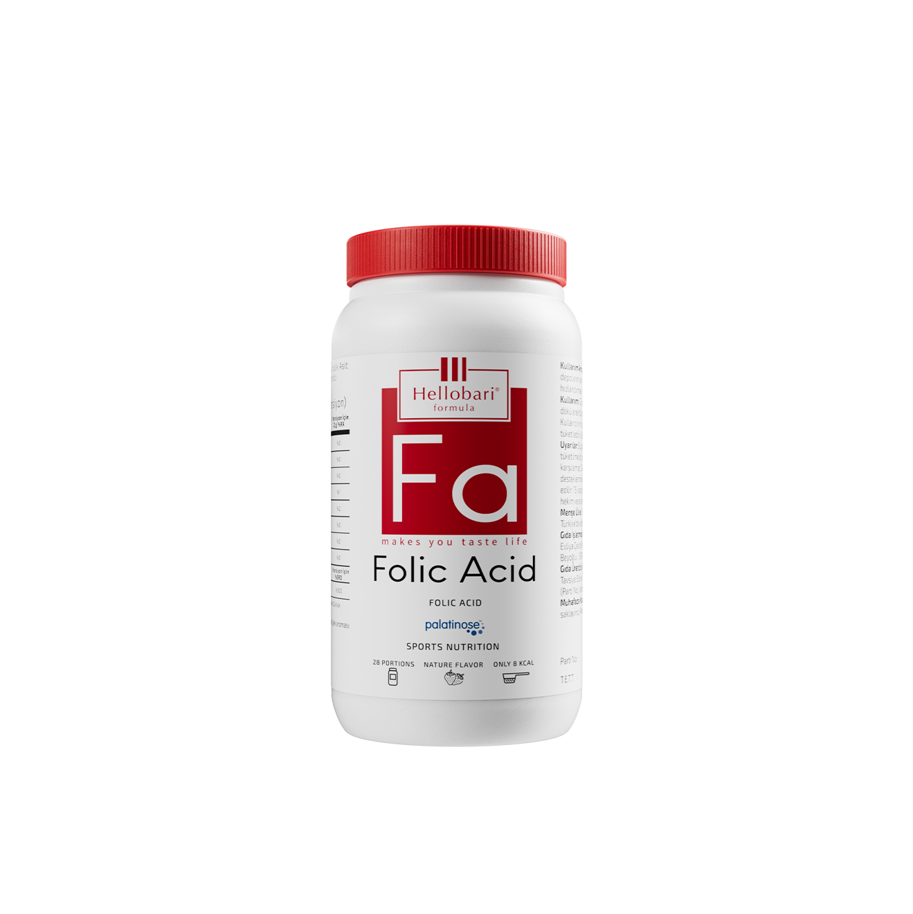 Hellobari Folik Asit: Doğal Çilek Aromalı Toz Form Destek (28 Porsiyon)