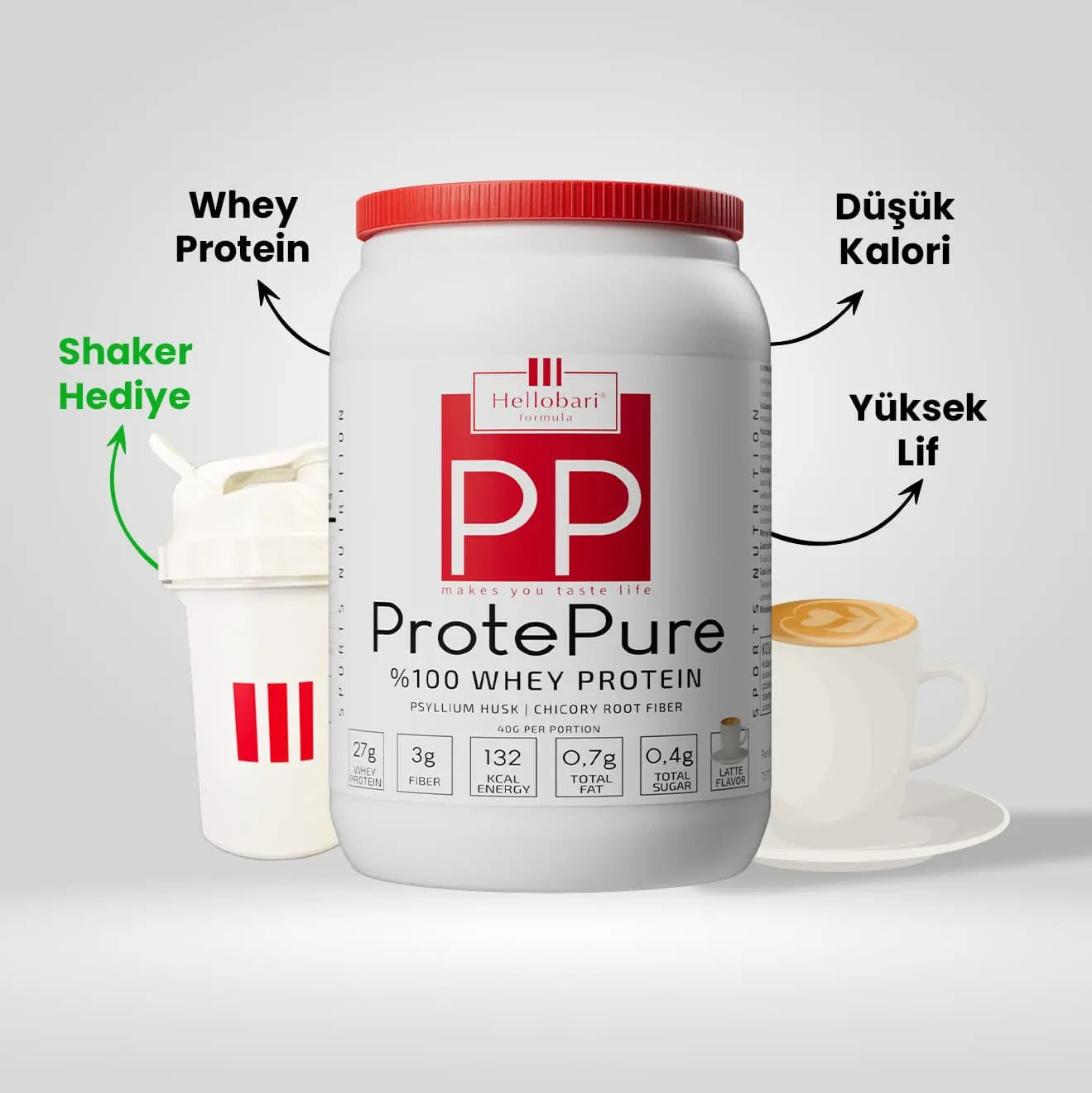 Hellobari ProtePure 28 Porsiyon Latte Aromalı %100 Whey Protein İçeriği İle Size Destek Olur