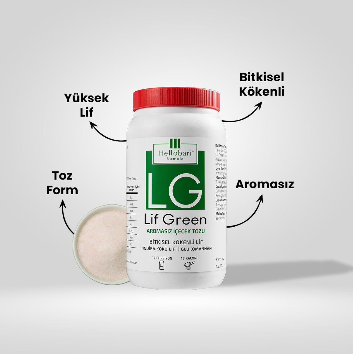 Hellobari Lif Green: Aromalı Bitkisel Toz Lif (14 Porsiyon)