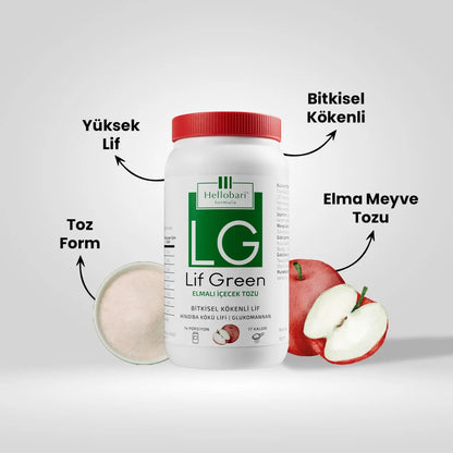 Hellobari Lif Green Toz Form Gerçek Elma Tozu Doğal Lif Kaynağı Glukomannan Hindiba Kökü Lifi