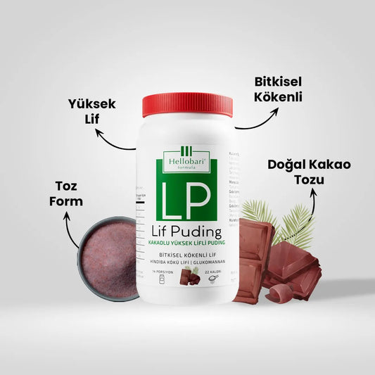 Hellobari Lif Puding Toz Form Doğal Kakao Tozu Doğal Lif Kaynağı Glukomannan Hindiba Kökü Lifi