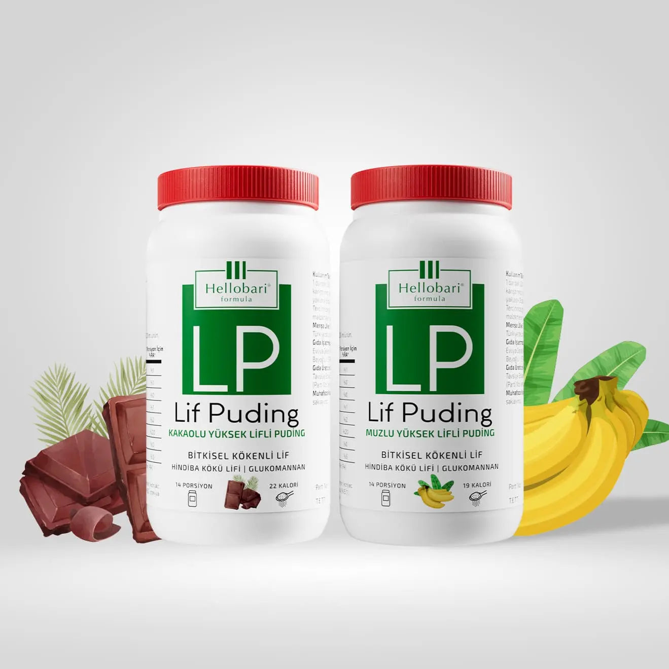 Hellobari Lif Puding Toz Form Gerçek Muz Tozu Ve Kakao Seçenekleri İle Doğal Lif Kaynağı Glukomannan Hindiba Kökü Lifi