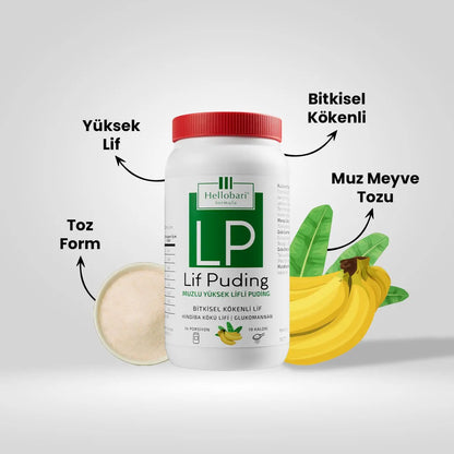 Hellobari Lif Puding Toz Form Gerçek Muz Tozu Doğal Lif Kaynağı Glukomannan Hindiba Kökü Lifi