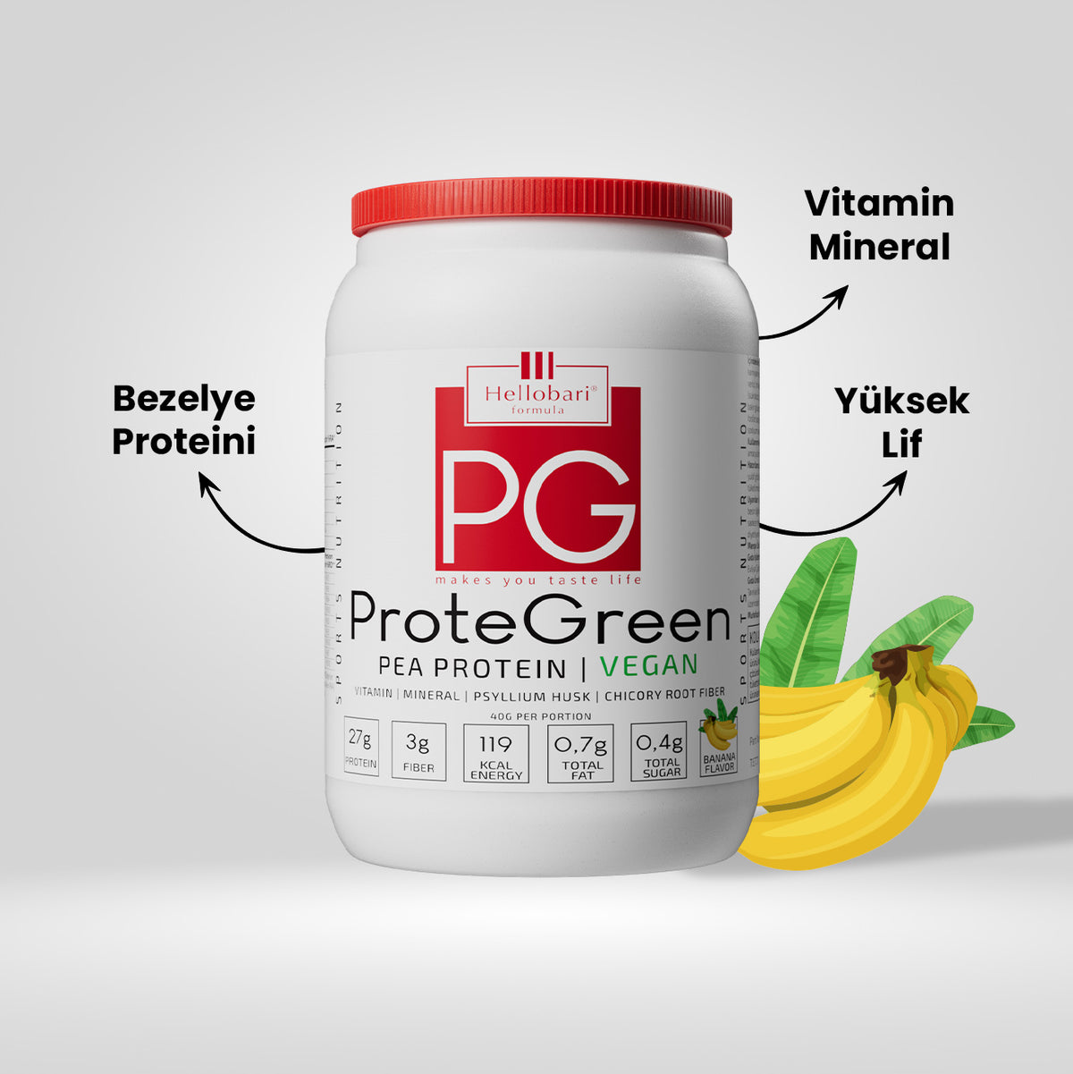 Hellobari ProteGreen %100 Vegan Bezelye Proteini (28 Porsiyon)