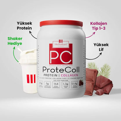 Hellobari ProteColl 21 Porsiyon Doğal Kakaolu Whey Protein Kollajen Tip 1-3 12 Vitamin 7 Mineral İle Size Destek Olur