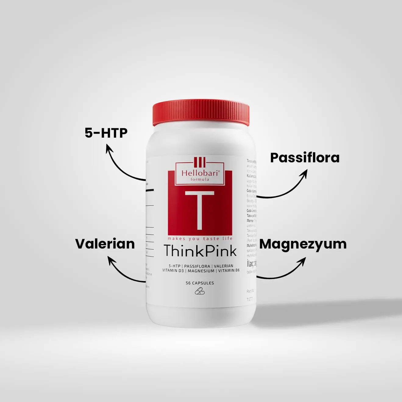 Hellobari ThinkPink Kapsül Form 5-HTP Passiflora Valerian Vitamin B6 Vitamin D3 Ve Magnezyum İçeriği İle Gece Yatmadan Önce Ya Da Güne Başlarken İhtiyacınız Olan Destek