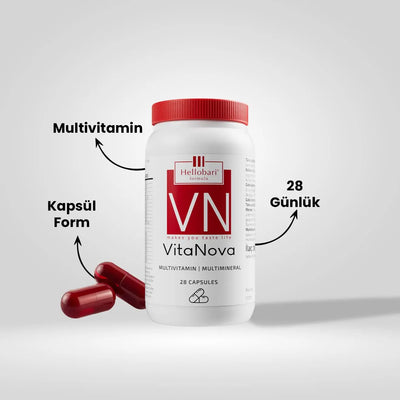 Hellobari VitaNova Kapsül Form 12 vitamin 8 mineral İçeren Multivitamin Ve Multimineral Takviyesi